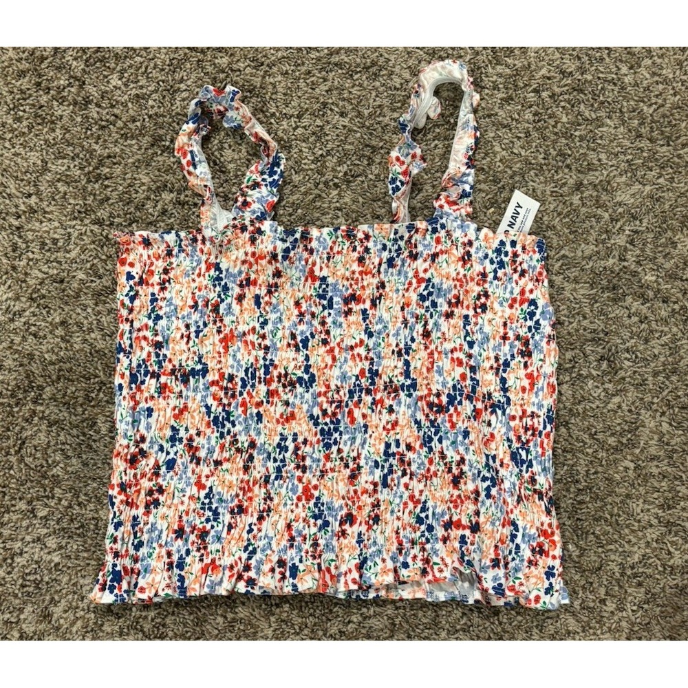 NWT Old Navy Fitted Smocked Multicolor Floral Cropped Tank Top Women’s Large